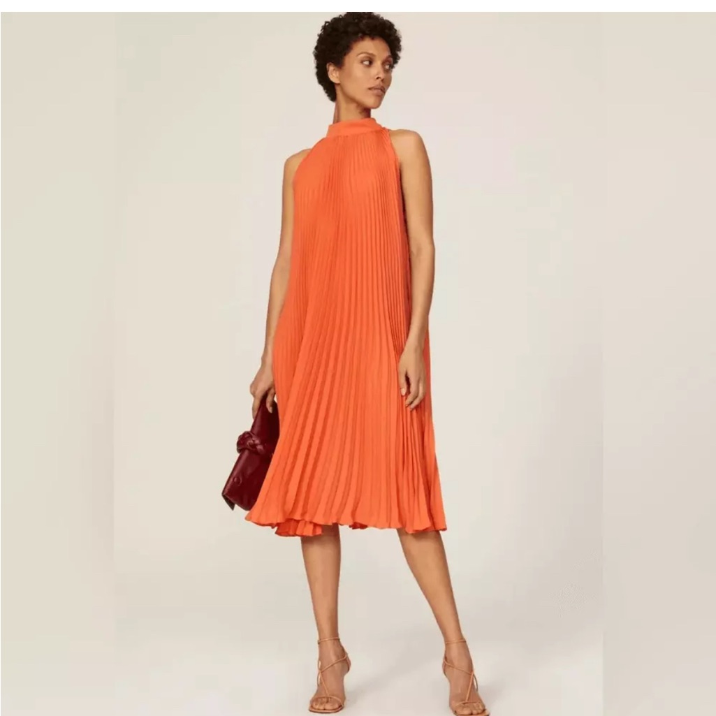 Tome Collective Orange Pleated Dress Size Small
